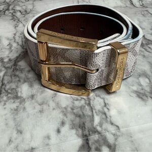 Michael Kors MK logo white gold buckle belt size small faux leather